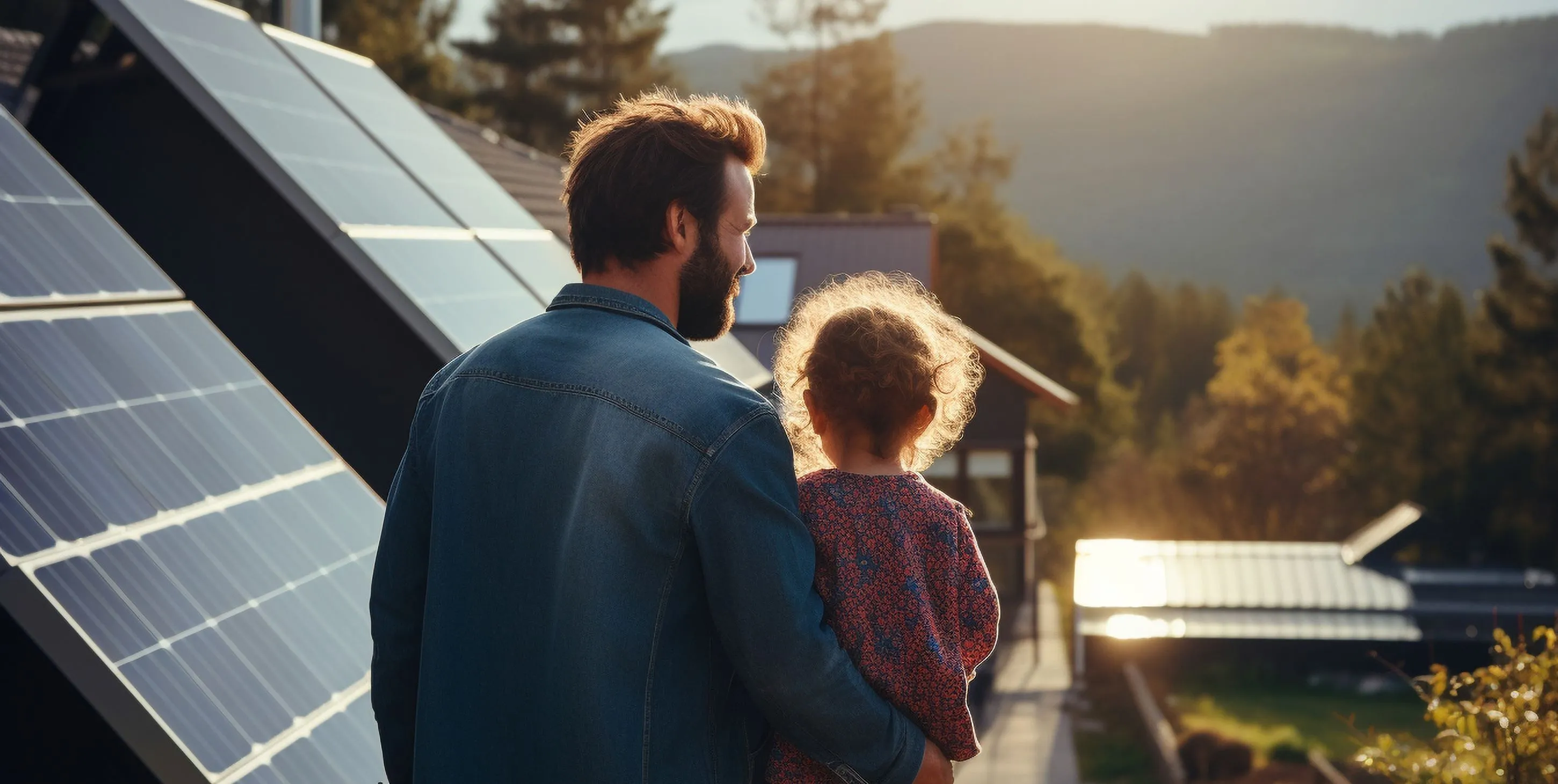 Dad and daughter and solar pannels