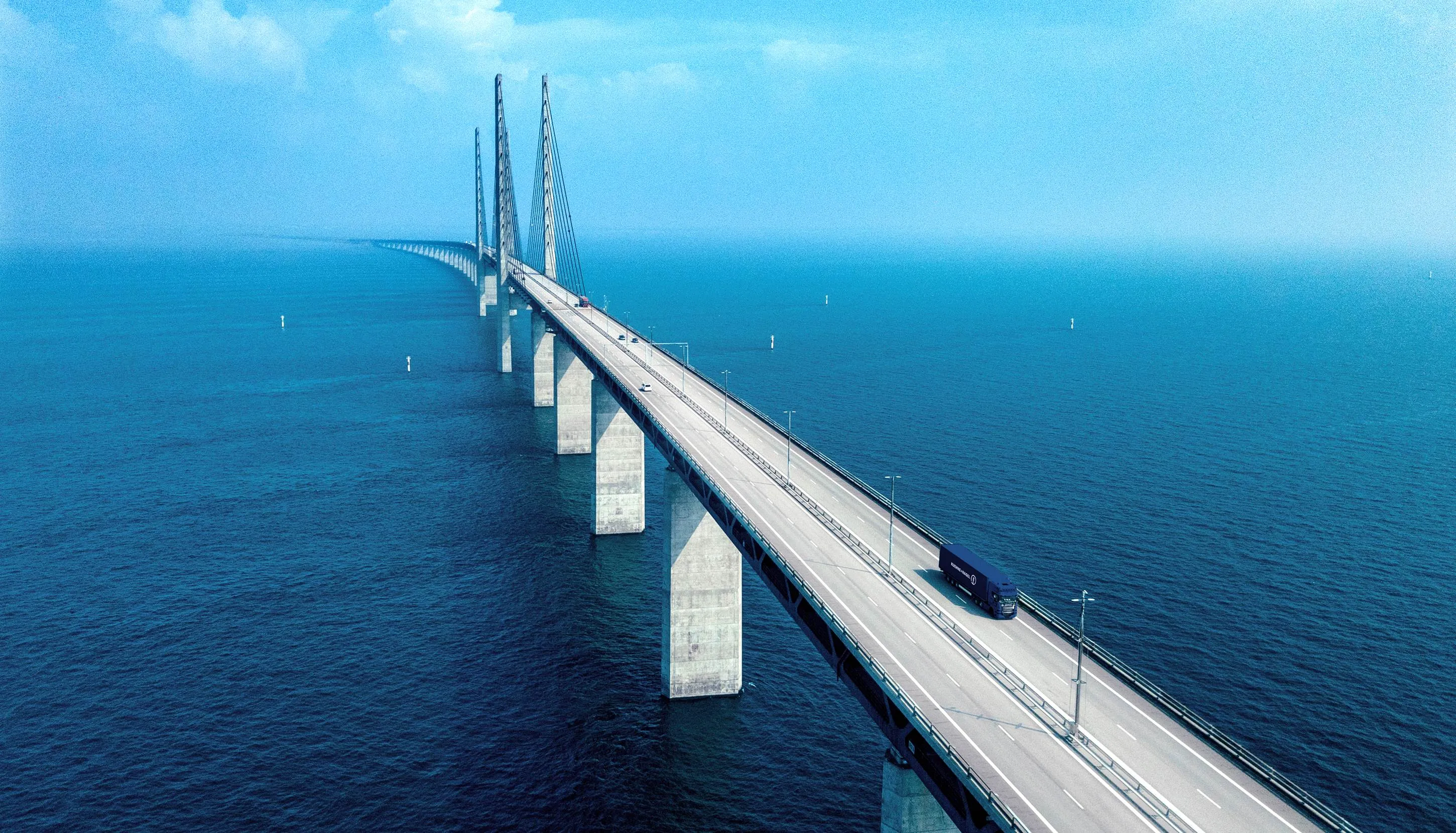 The Kuehne+Nagel groupage truck crosses the suspension bridge