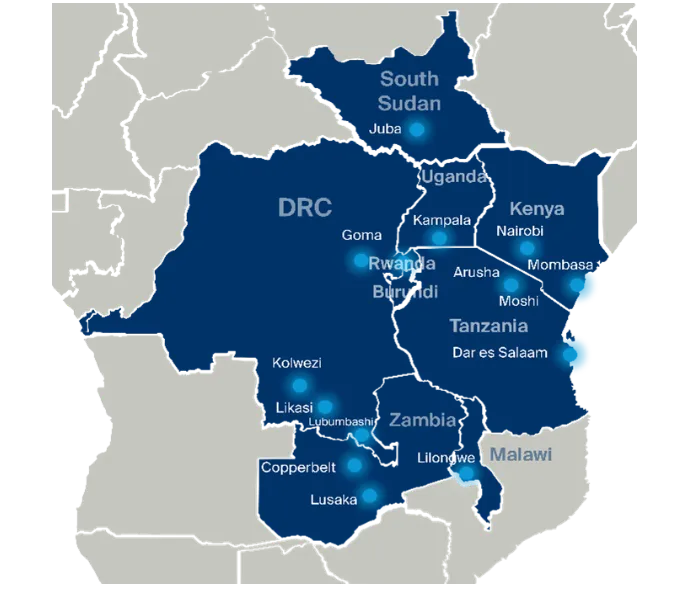 Road logistics map of East Africa